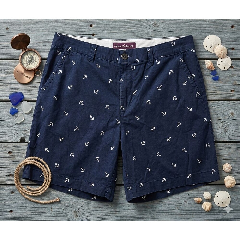 Gloria Vanderbilt Women’s Size 12 Missy Navy Anchor Print Shorts Casual Summer